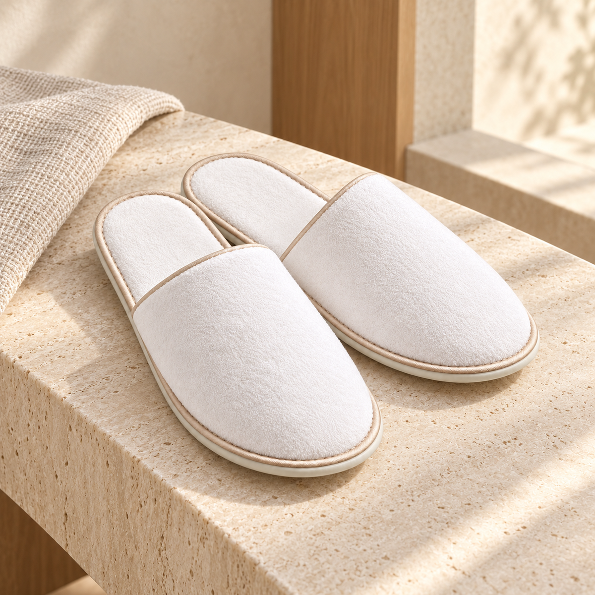 Reserve Closed-Toe Piped Velour Slipper — hospitality setting