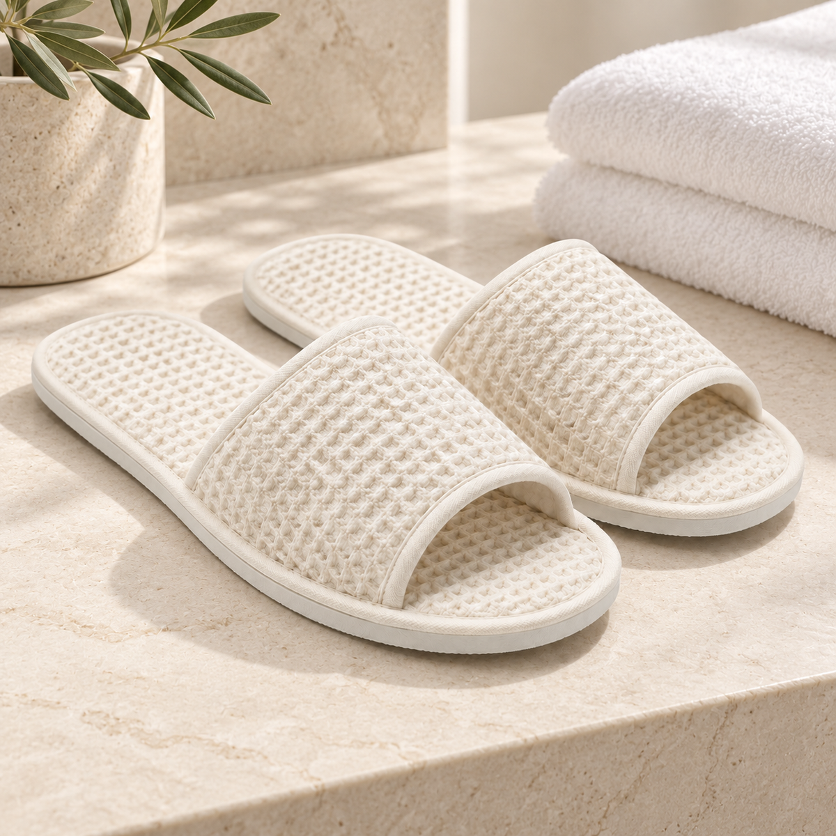 Hydro Open-Toe Honeycomb Slipper — hospitality setting