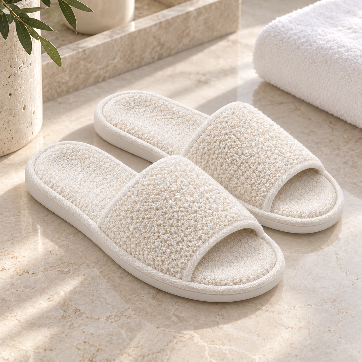 Solace Sculpted Terry Slipper — hospitality setting