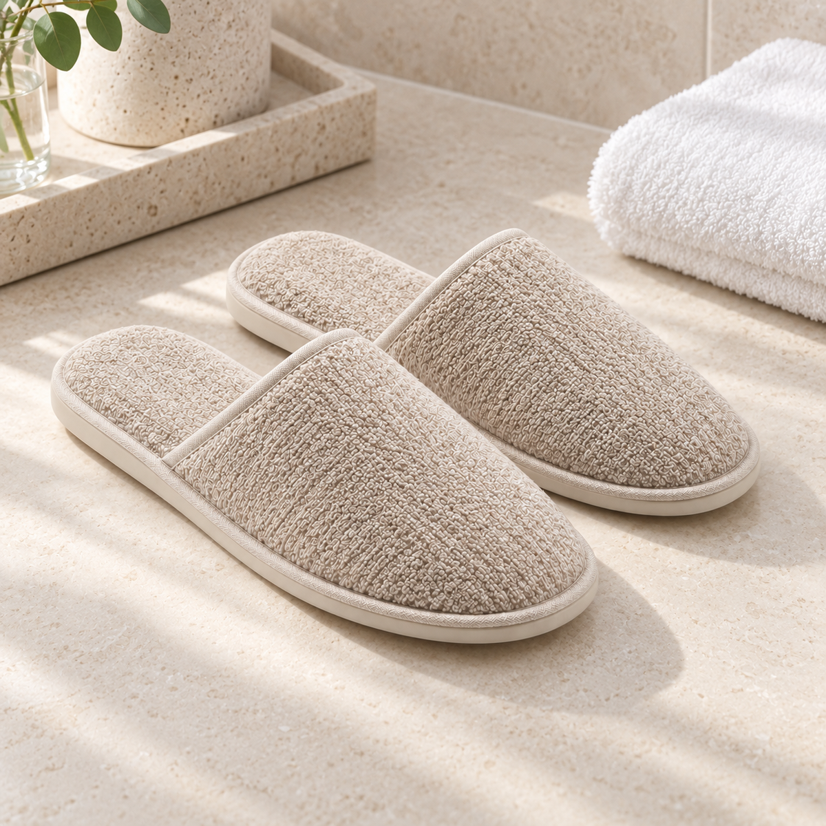 Residence Closed-Toe French Terry Slipper — hospitality setting