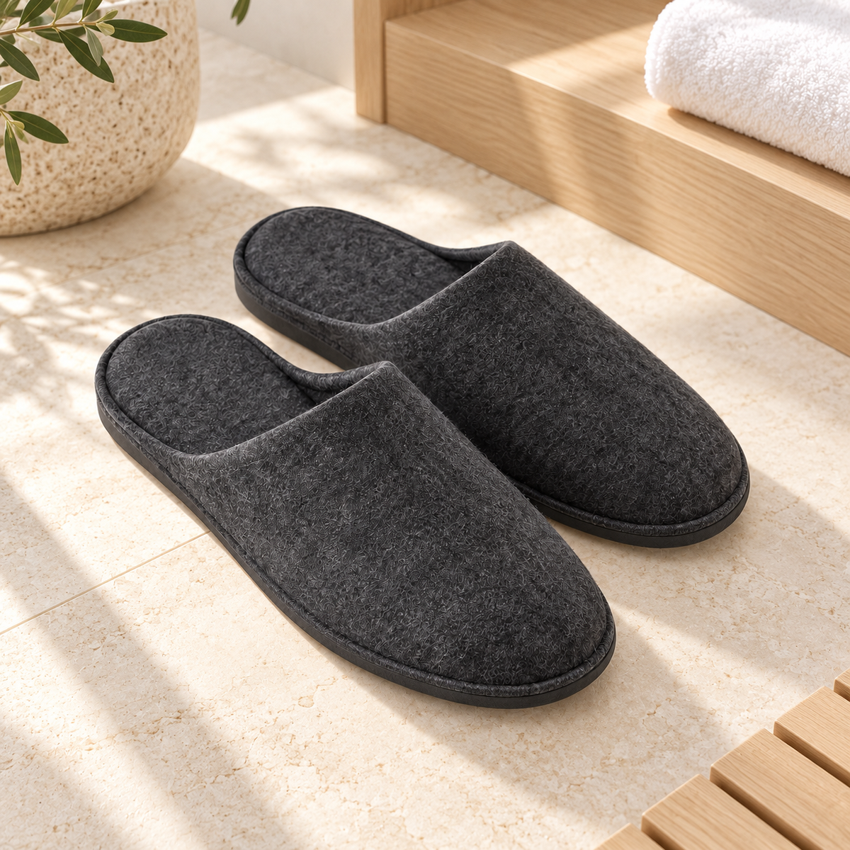 ReNew Felt Closed-Toe Slipper — hospitality setting