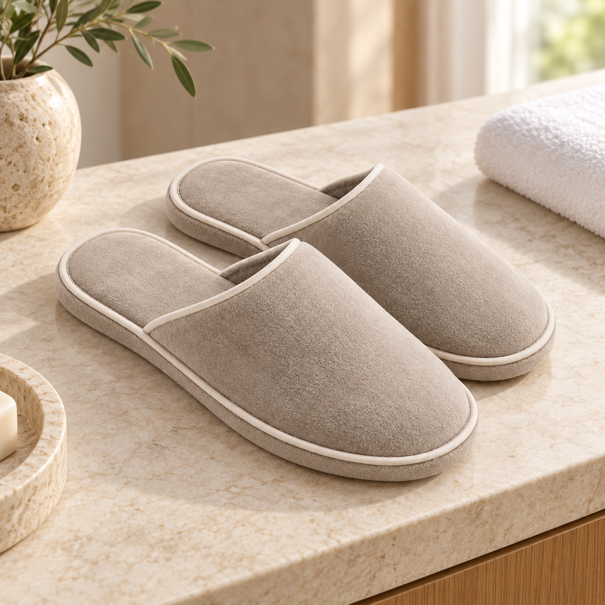 Imperial Piped Closed-Toe Slipper — hospitality setting