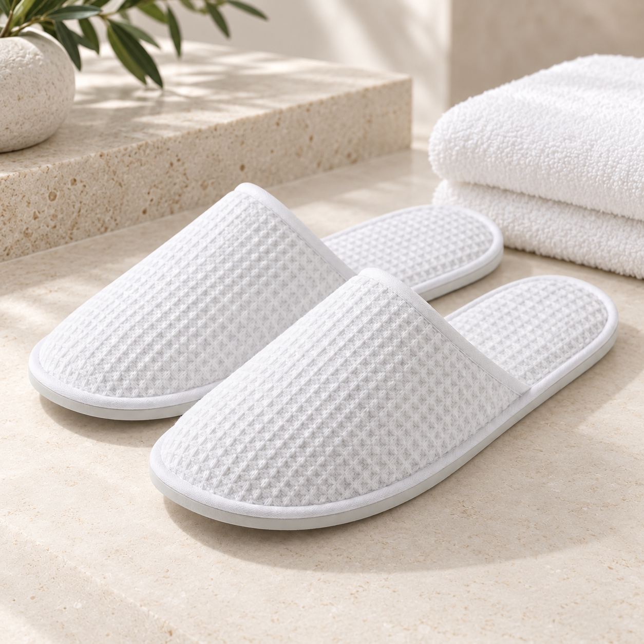 Serenity Closed-Toe Waffle Slipper — hospitality setting