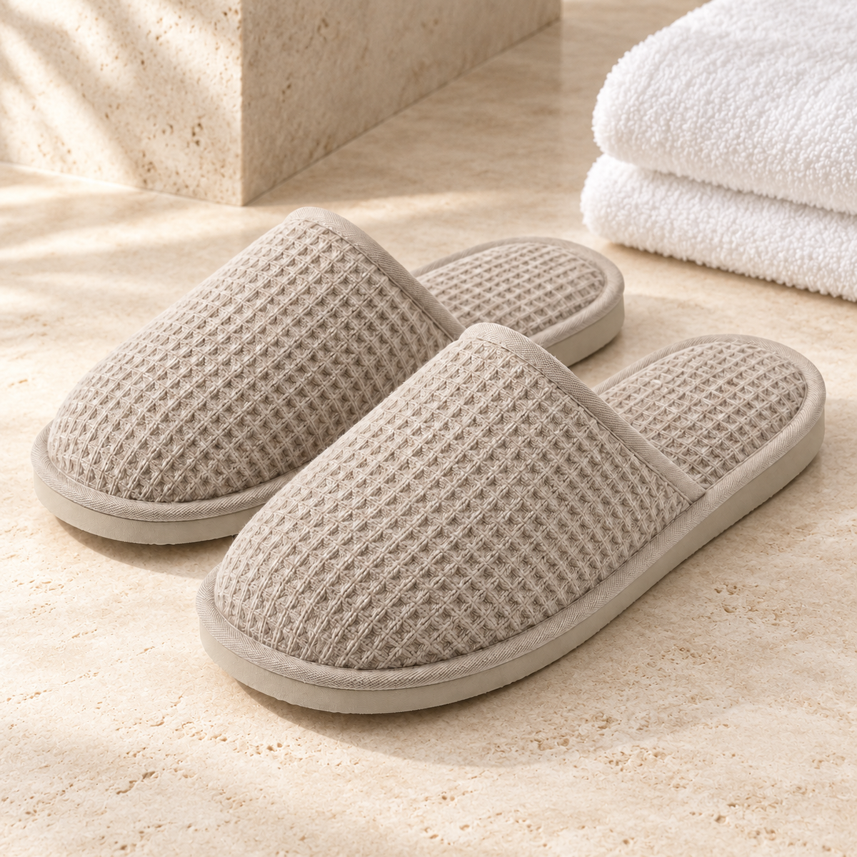 Thermal Closed-Toe Waffle Slipper — hospitality setting