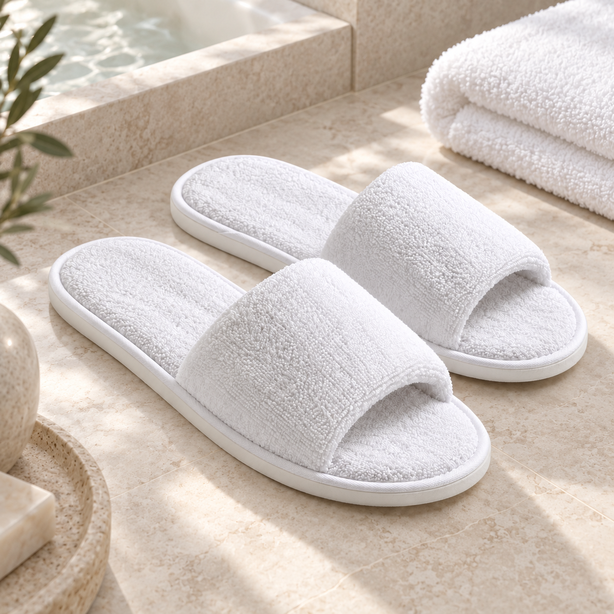 Cloud Open-Toe Terry Slipper — hospitality setting