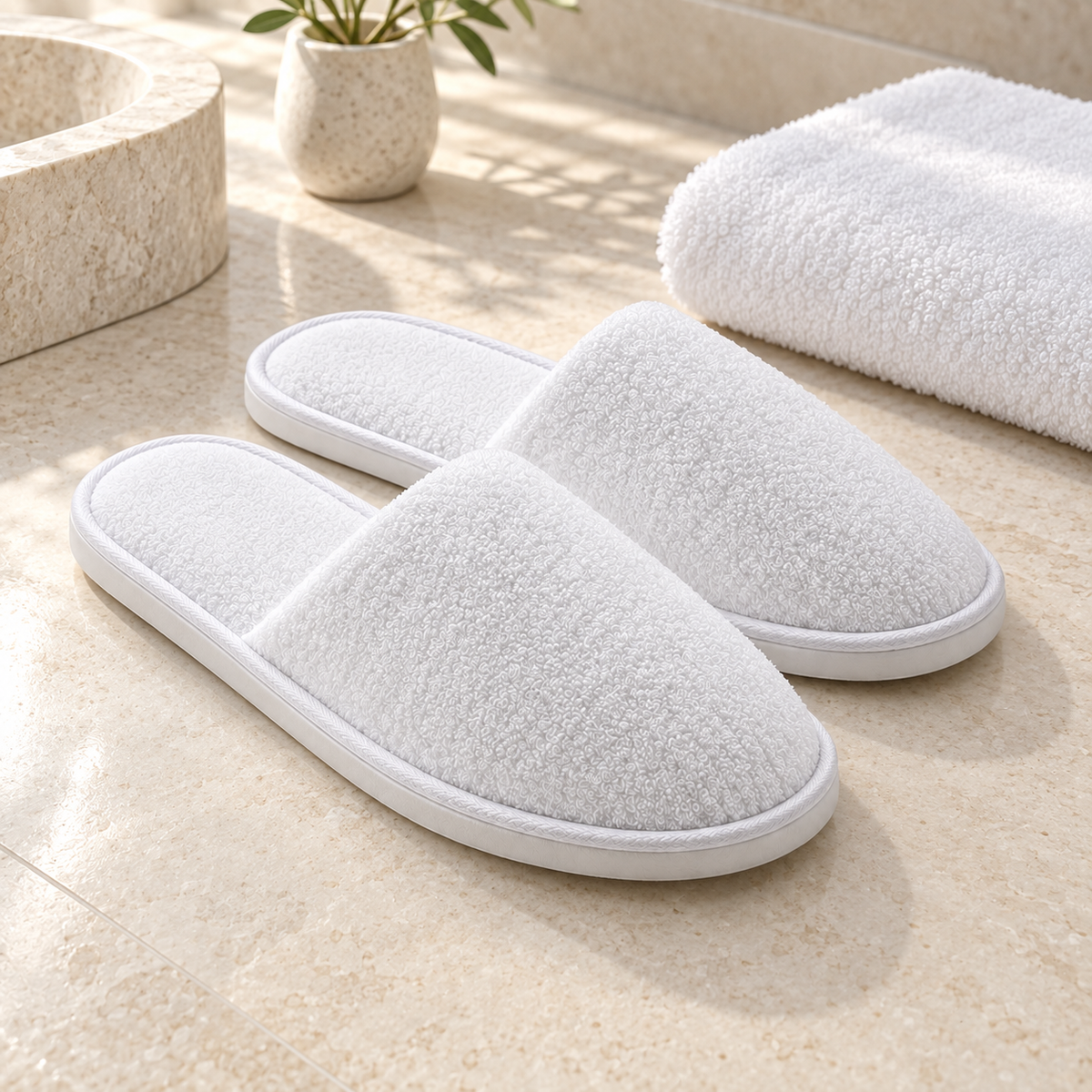 Cloud Closed-Toe Terry Slipper — hospitality setting