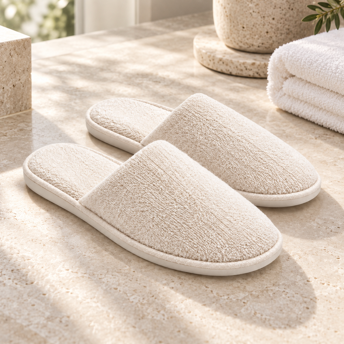Haven Closed-Toe Terry Slipper — hospitality setting