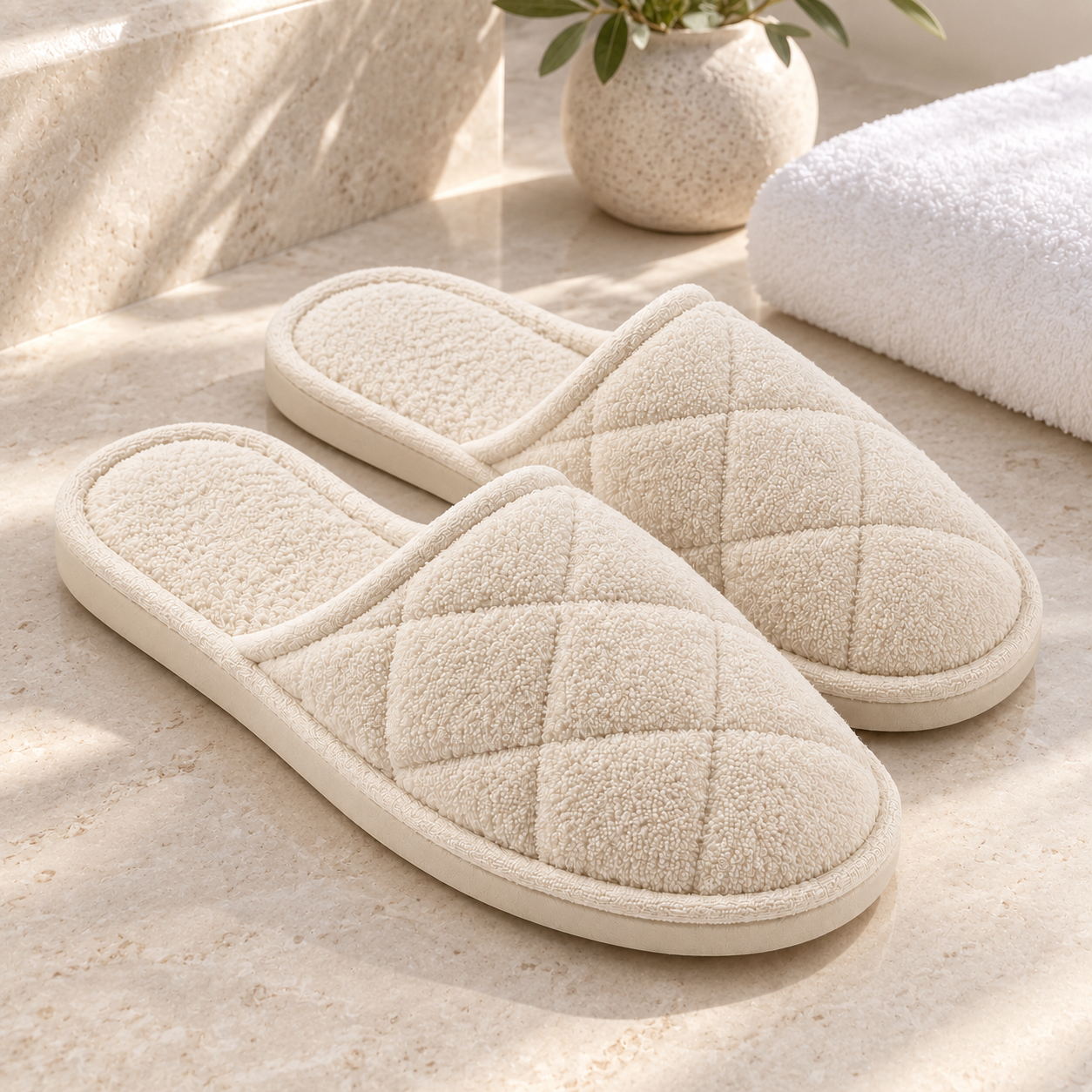 Cocoon Quilted Terry Slipper — hospitality setting
