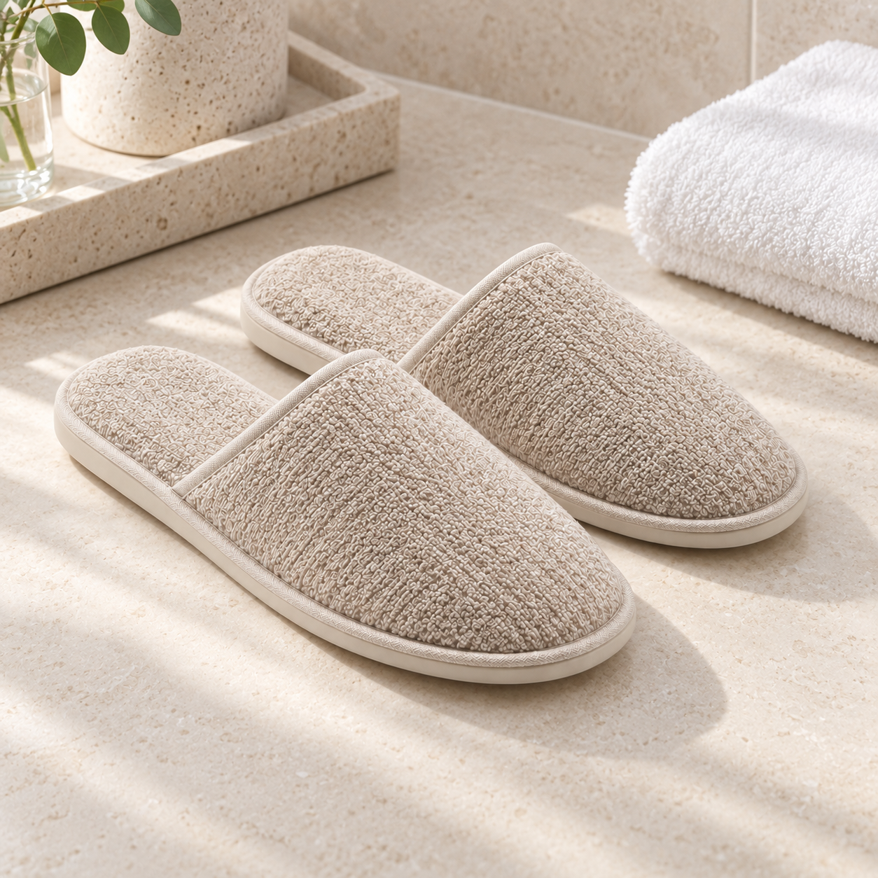 Residence Closed-Toe French Terry Slipper — hospitality setting