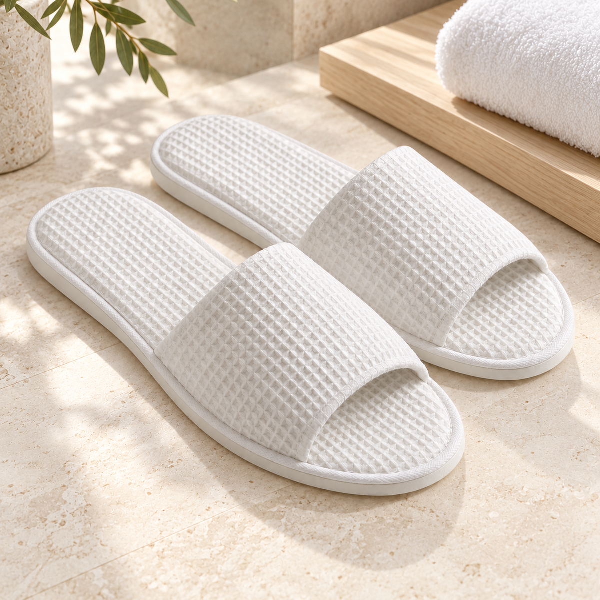 Eco Waffle Open-Toe Slipper — hospitality setting