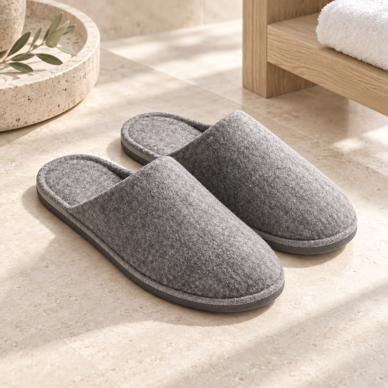 ReNew Felt Open-Heel Slipper — hospitality setting