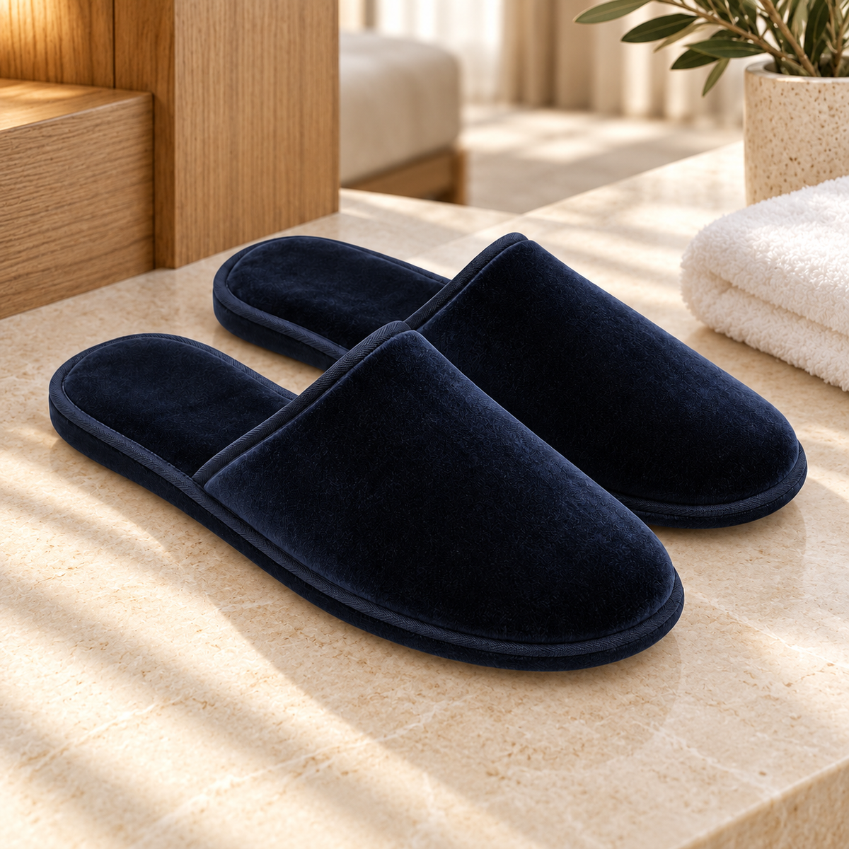 Nocturne Velvet Closed-Toe Slipper — hospitality setting