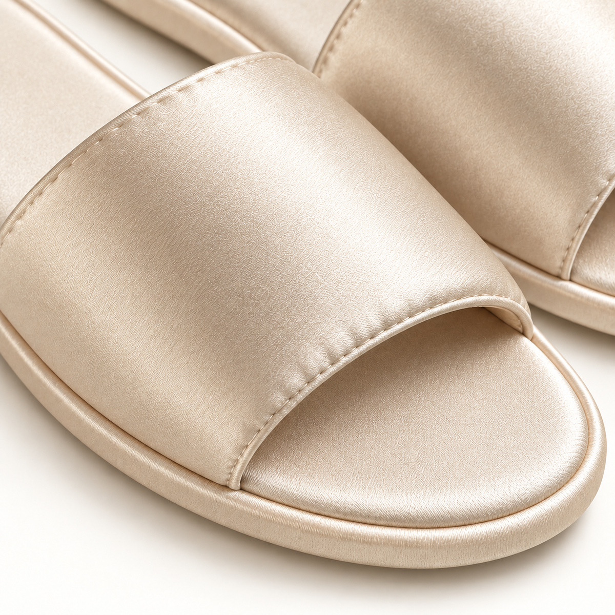 Pearl Satin Open-Toe Slipper — material