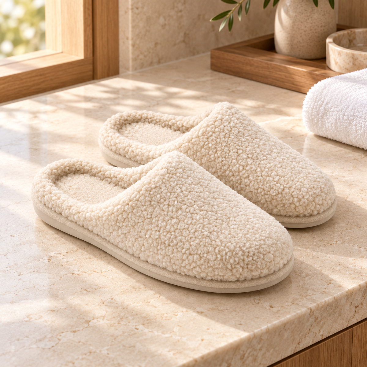 Alpine Sherpa Closed-Toe Slipper — hospitality setting